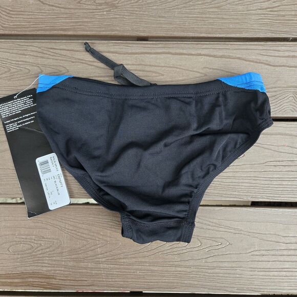 TYR Durafast Solid Splice  Boys Youth Black/blue Racer Briefs Size 26 New - Picture 2 of 3